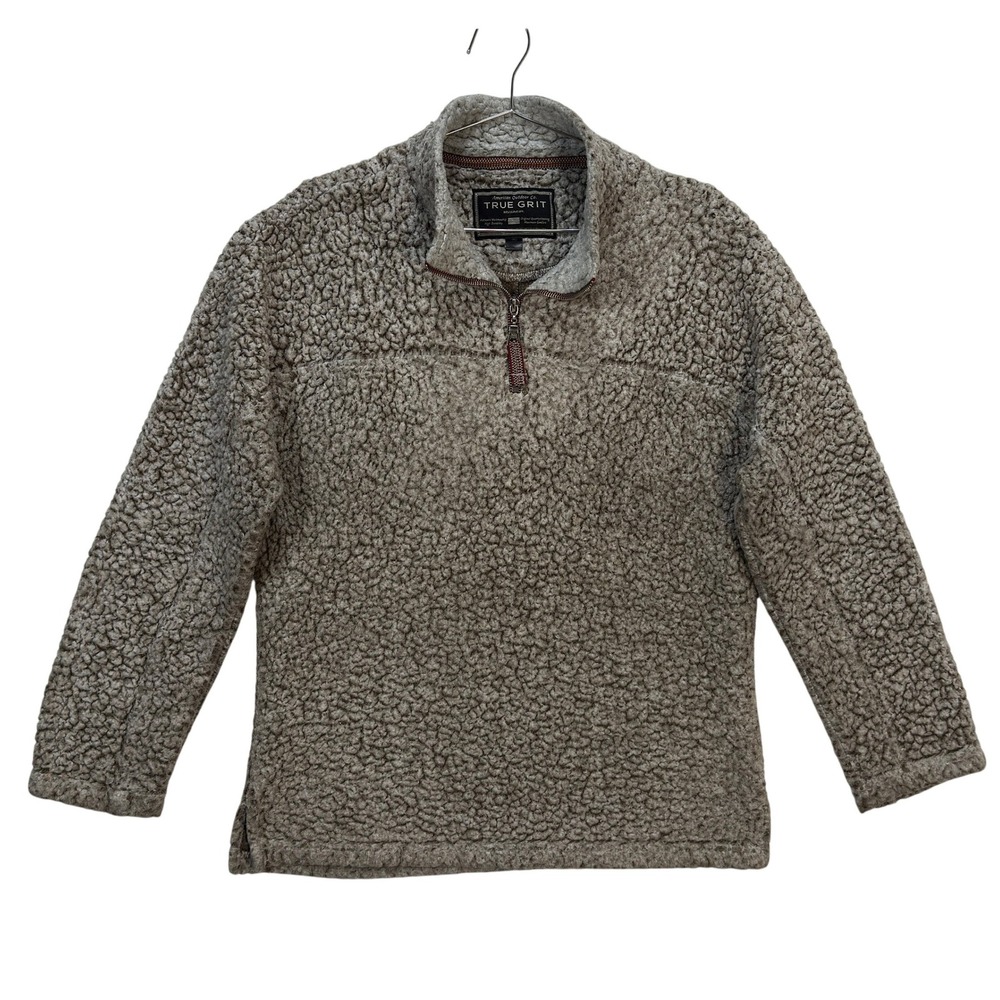 True Grit Men L Gray Frosty Tipped Sherpa Fleece Pullover Outdoors Cozy